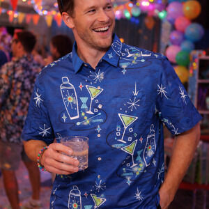 Hardaddy Happy Hour Martini Shirt Mens XXL Blue Colorful Button Up Party Time!